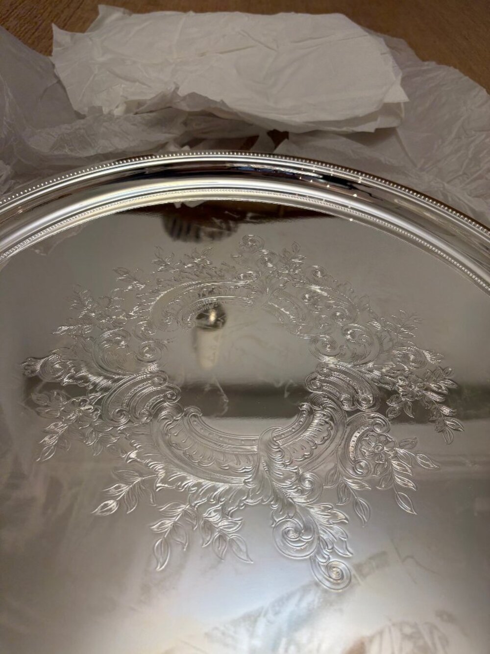 TOWLE SILVERPLATE ROUND GALLERY TRAY NIB - Picture 4 of 14
